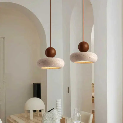 Natural Stone & Wood Pendant Light Vintage