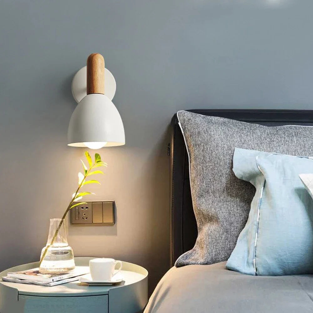Nordic Wooden Wall Lamp Adjustable Bedside