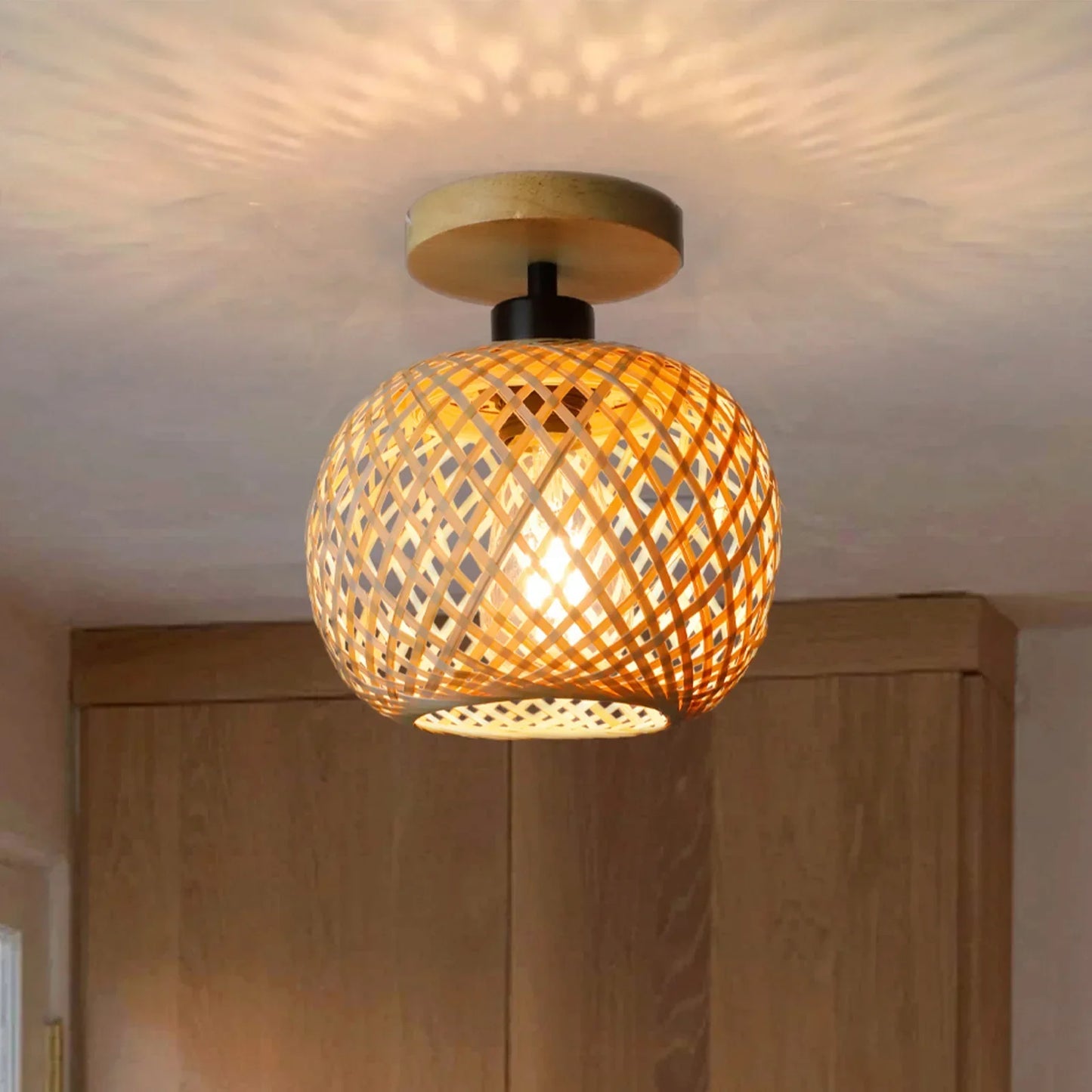 Natura Bamboo Ceiling Lamp Handwoven Rattan