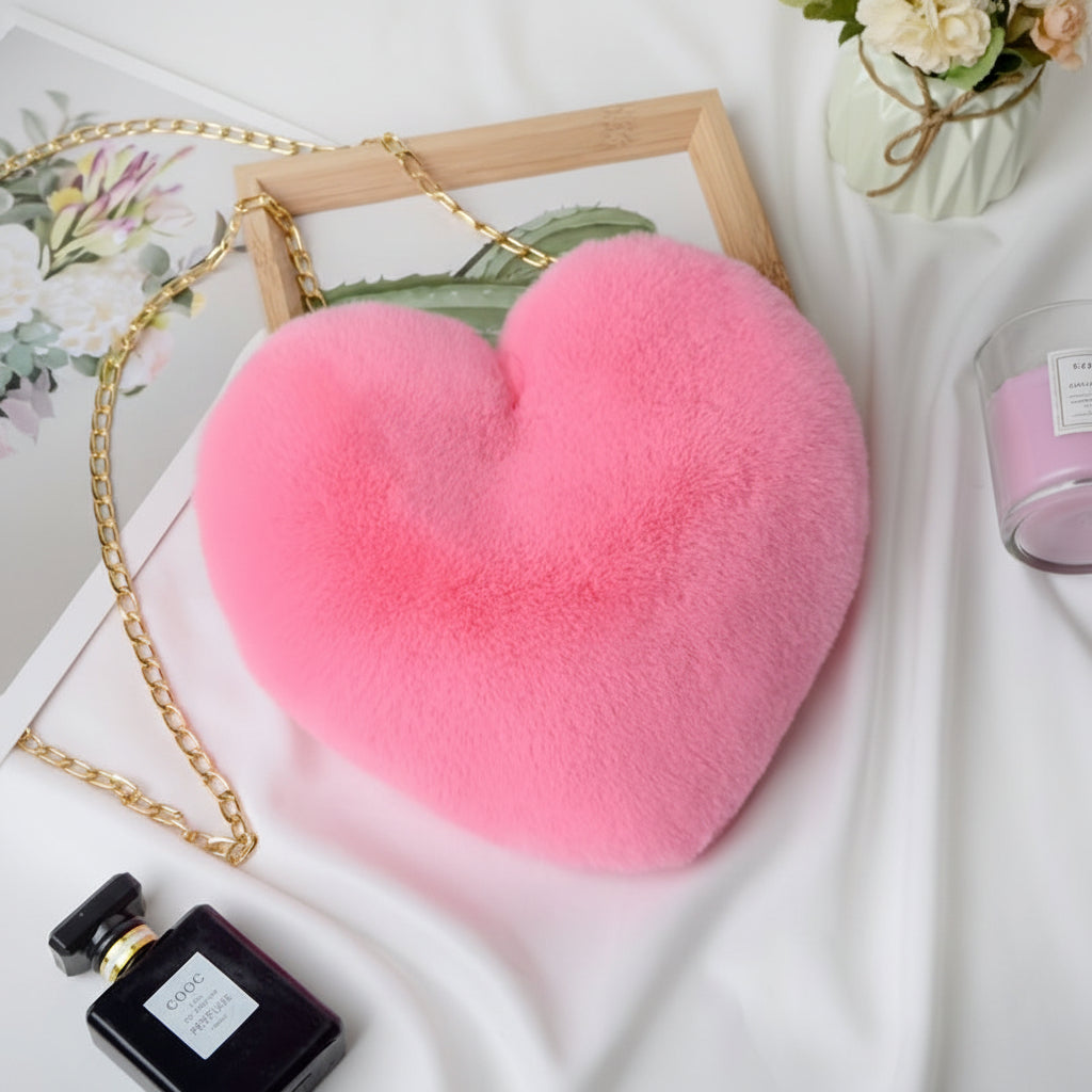 Shoulder Bag Faux Fur Heart Crossbody Chain