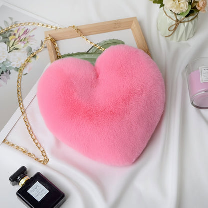 Shoulder Bag Faux Fur Heart Crossbody Chain