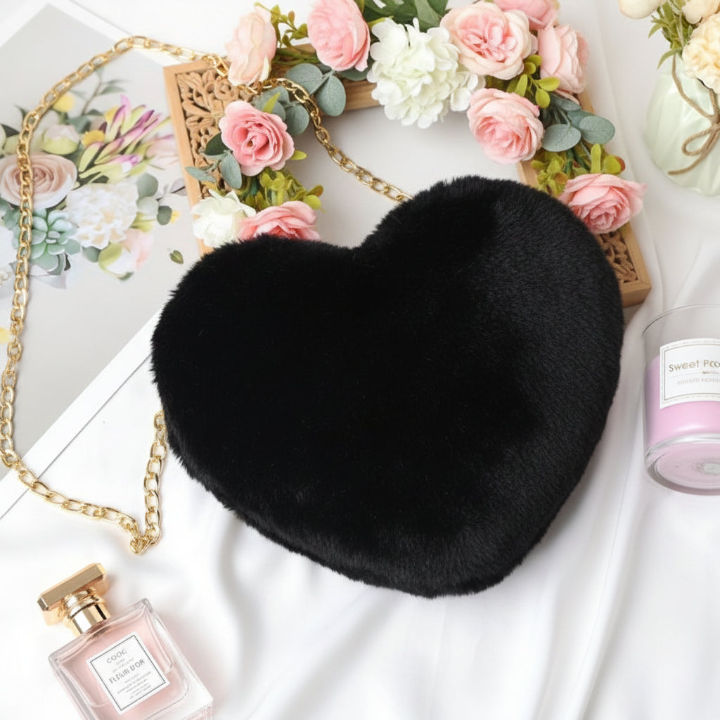 Shoulder Bag Faux Fur Heart Crossbody Chain