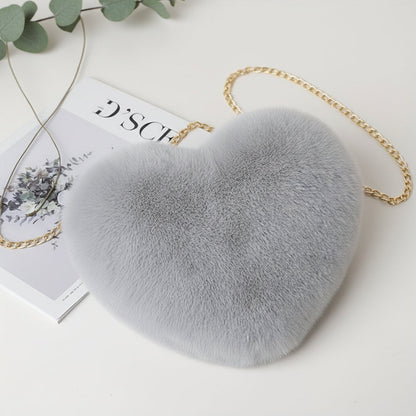 Shoulder Bag Faux Fur Heart Crossbody Chain