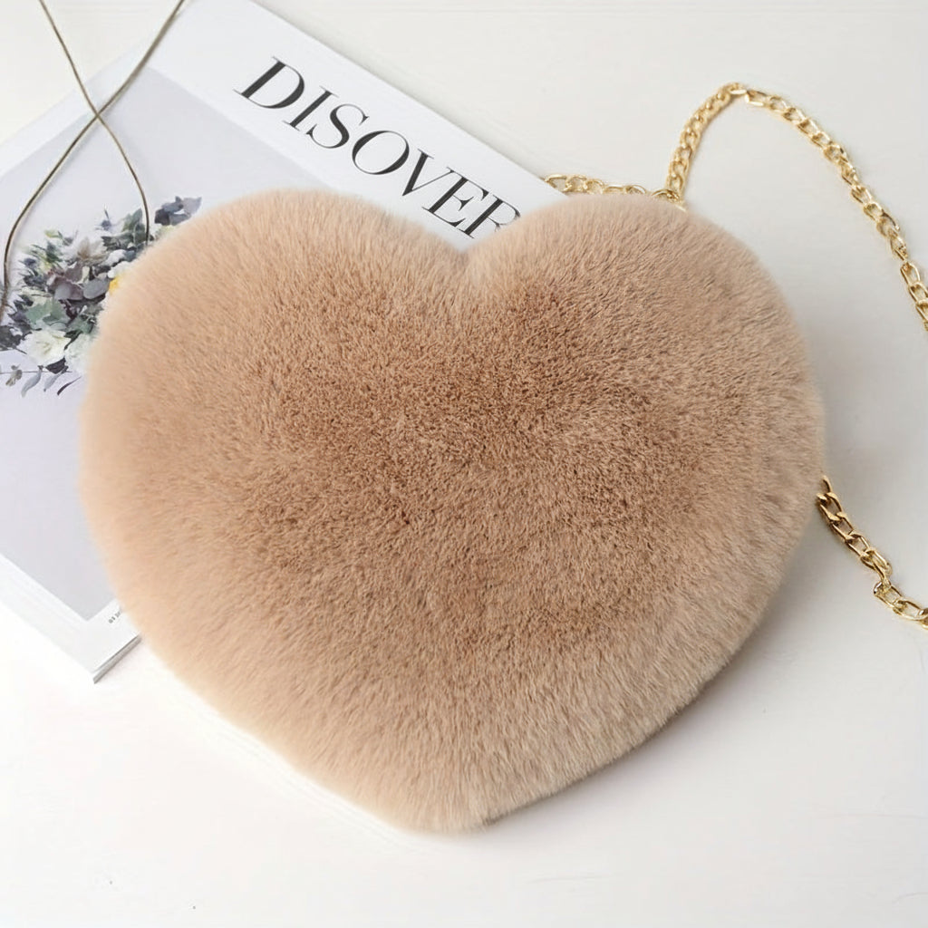 Shoulder Bag Faux Fur Heart Crossbody Chain