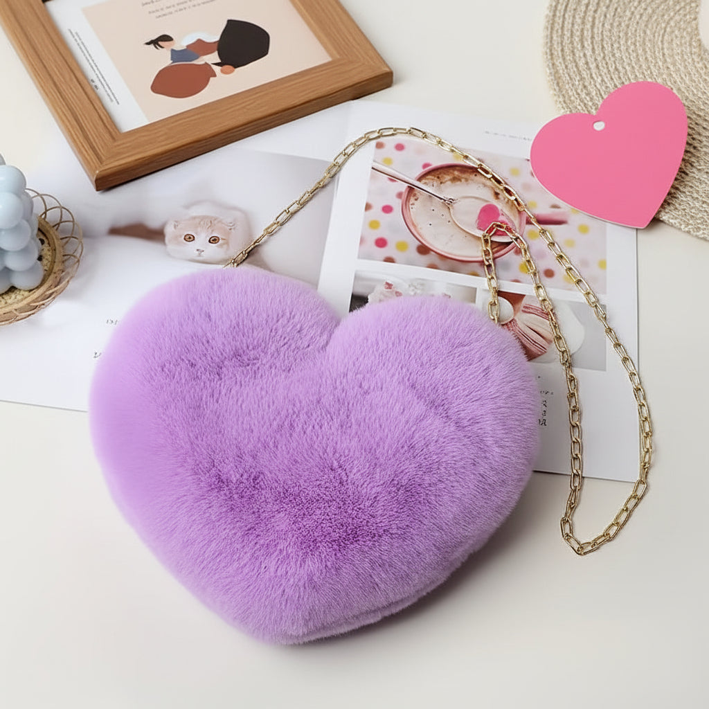 Shoulder Bag Faux Fur Heart Crossbody Chain