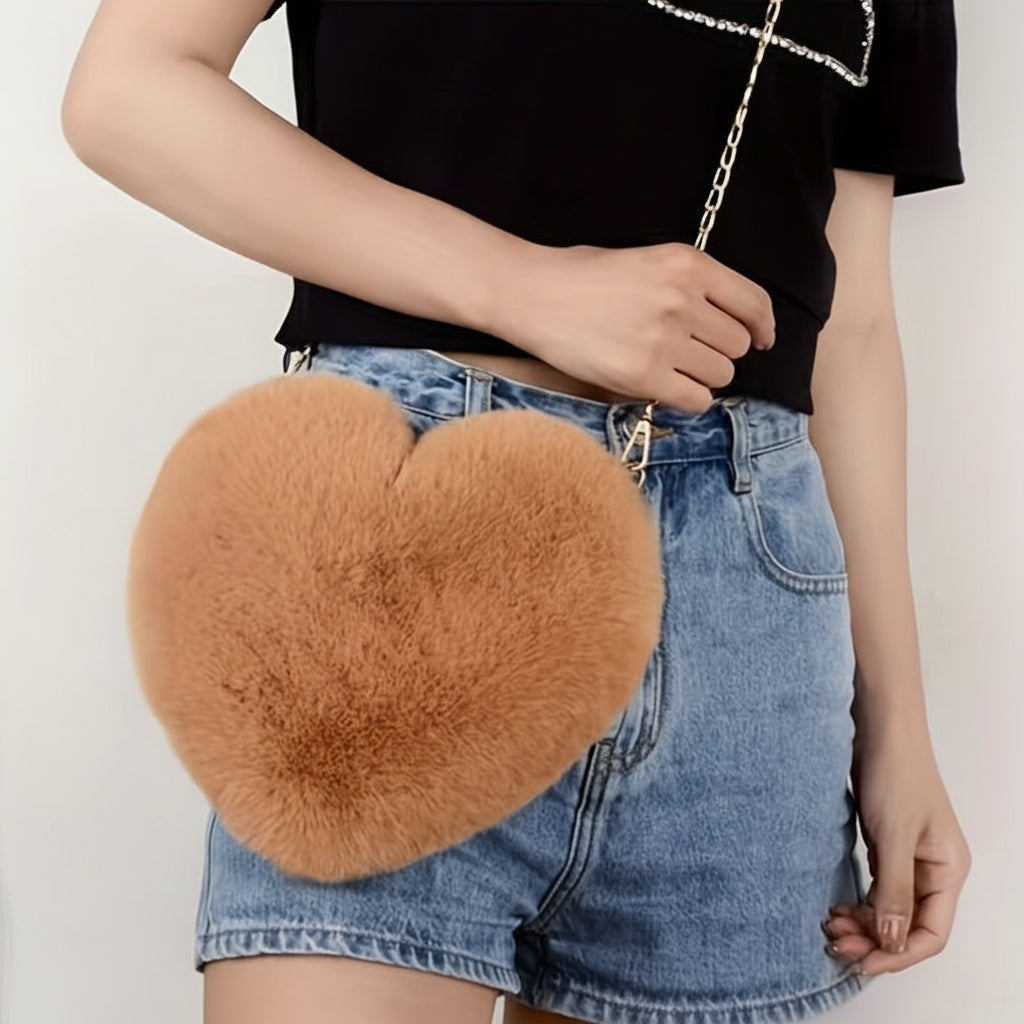 Shoulder Bag Faux Fur Heart Crossbody Chain