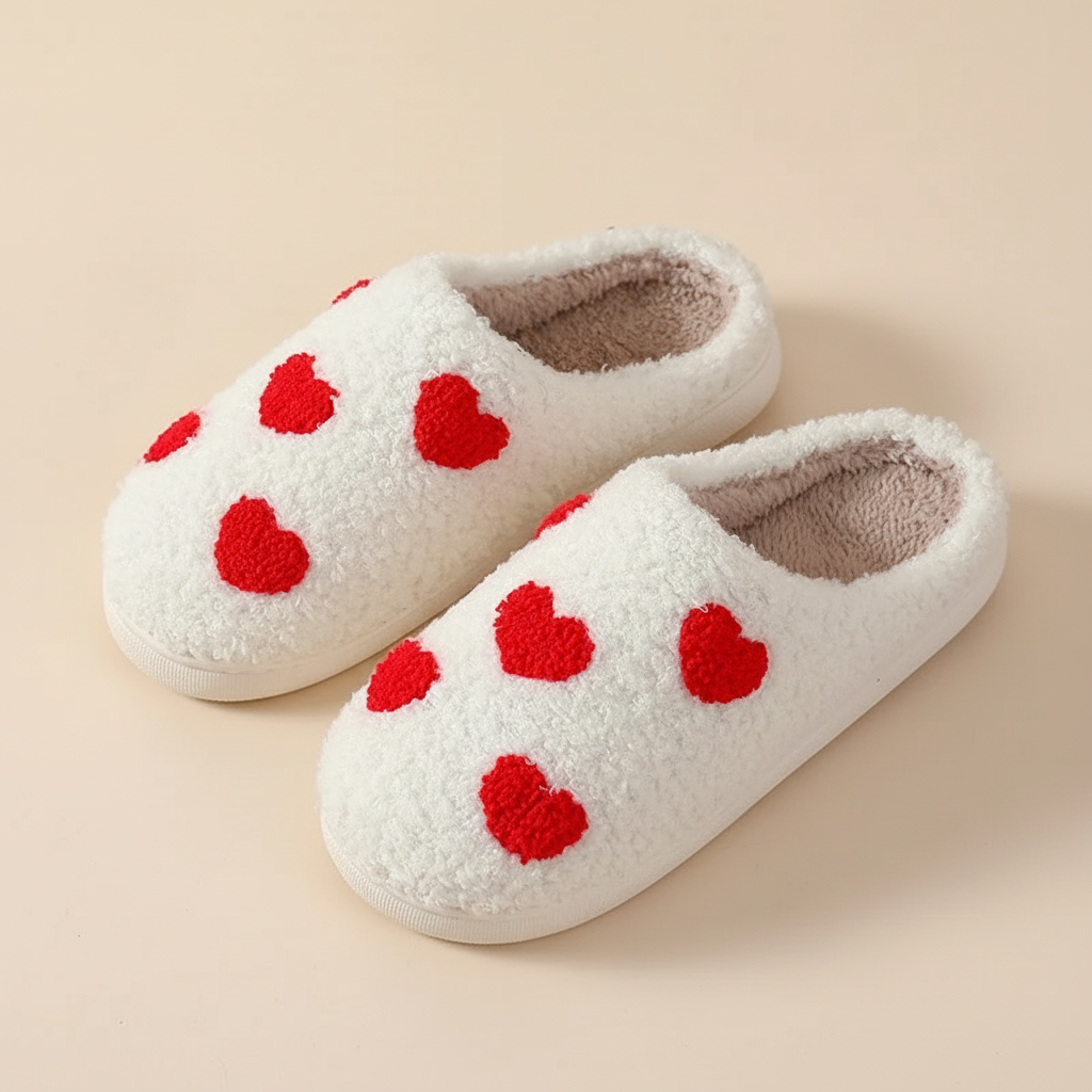 Slippers Womens Cozy Heart Print Memory Foam