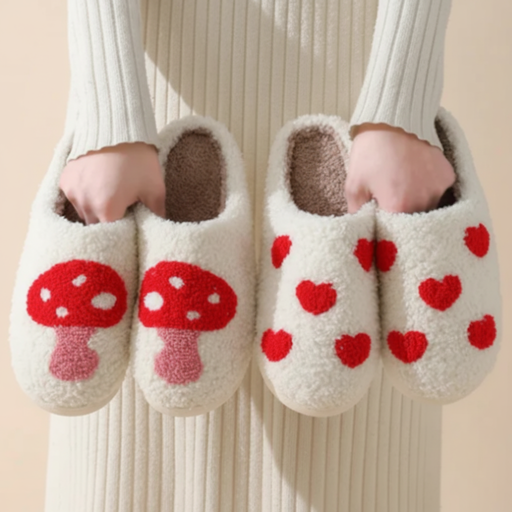 Slippers Womens Cozy Heart Print Memory Foam