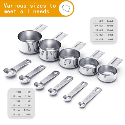 Measuring Cups Stainless Steel Set Spoons