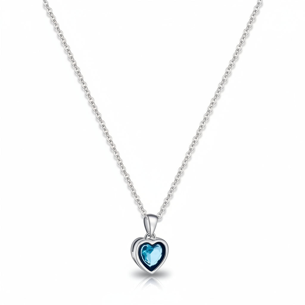 Silver Necklace Heart Pendant Sapphire