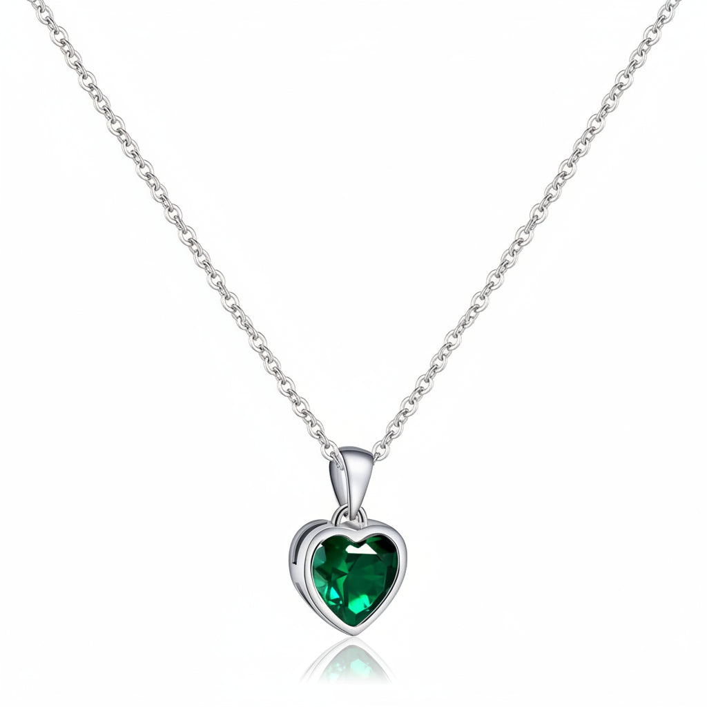 Silver Necklace Heart Pendant Sapphire