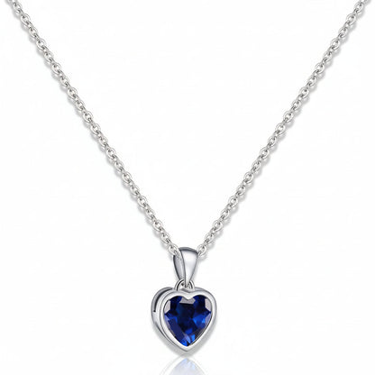 Silver Necklace Heart Pendant Sapphire