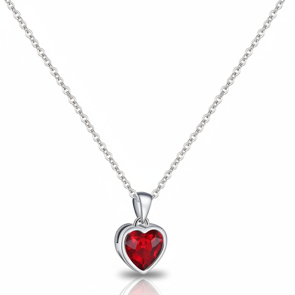 Silver Necklace Heart Pendant Sapphire