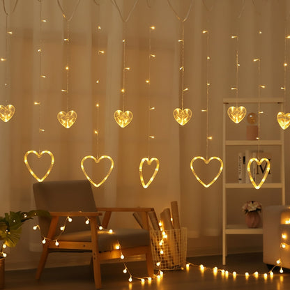String Lights Heart Shaped Warm LED Window