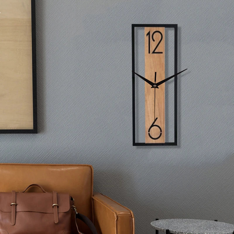 Modern Rectangular Wall Clock Slim Wood
