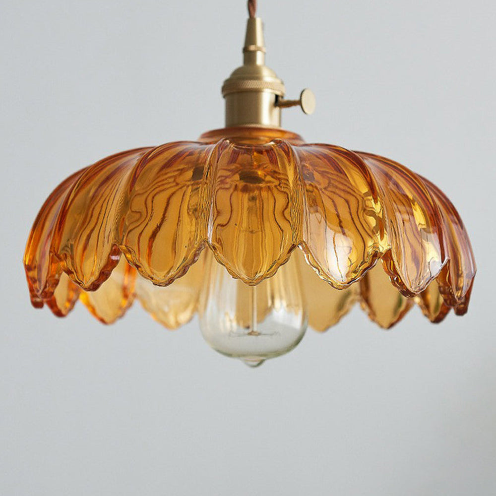 Vintage Flower Pendant Lamp Coloured Glass