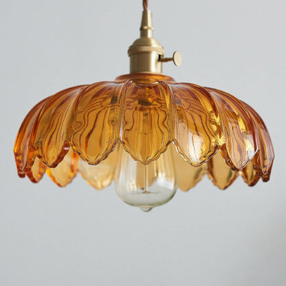 Vintage Flower Pendant Lamp Coloured Glass