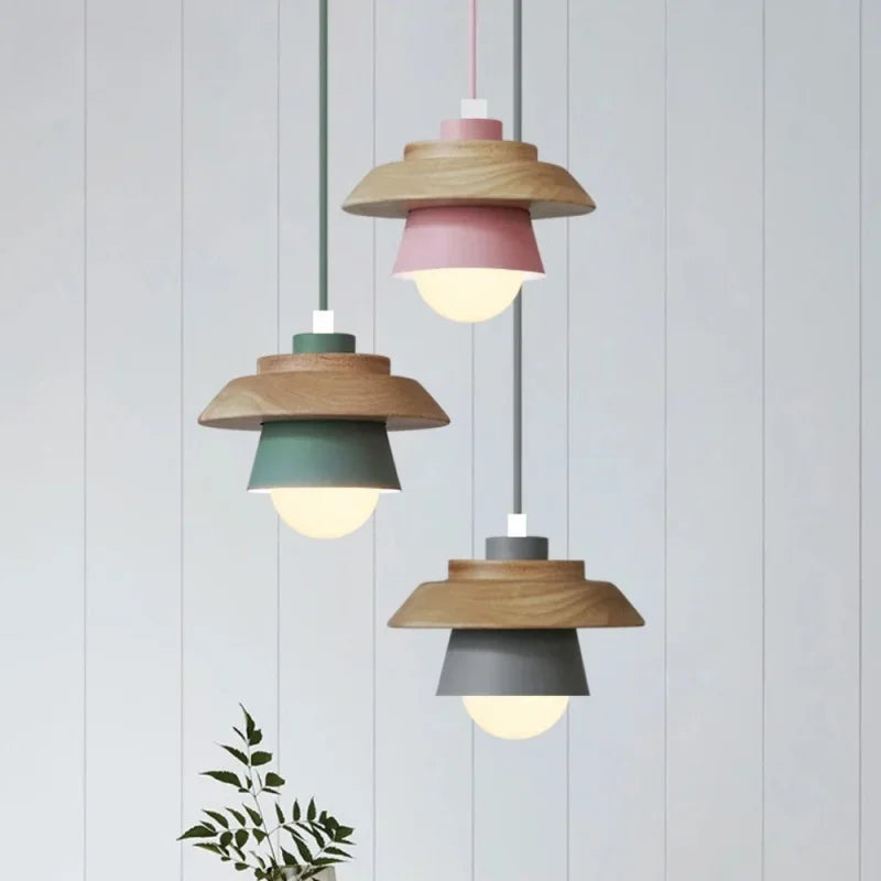 Nordic Wood Pendant Light Colourful Macaron
