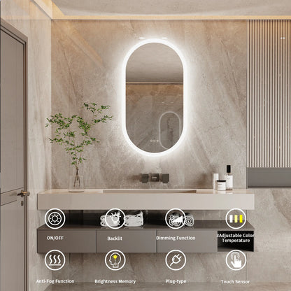 Lumooval Oval LED Bathroom Mirror Anti Fog