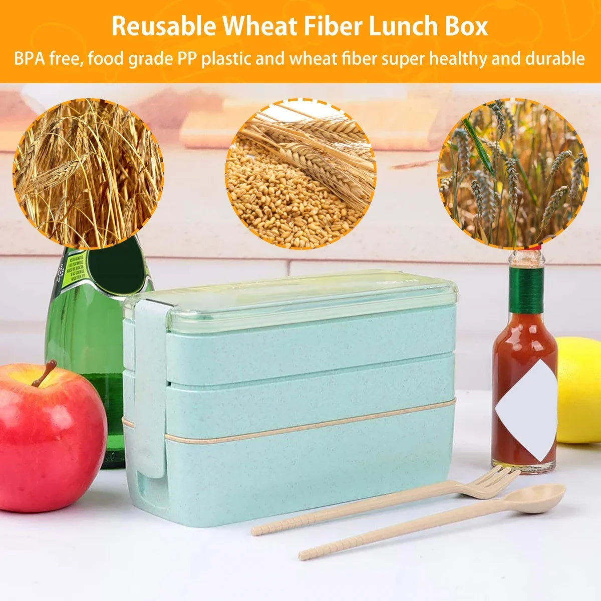 Ecostack 3 Tier Bento Lunch Box Wheat