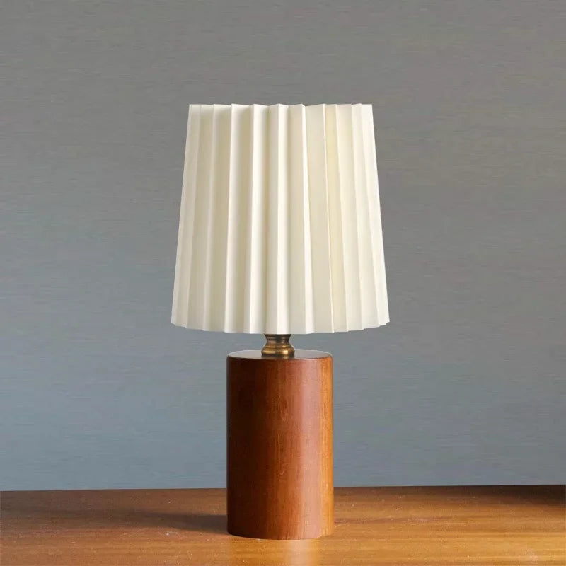 Medieval Pleated Table Lamp Nordic Wood Base
