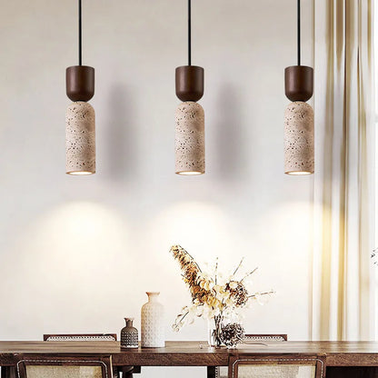 Wabi Sabi Travertine & Wood Pendant Light