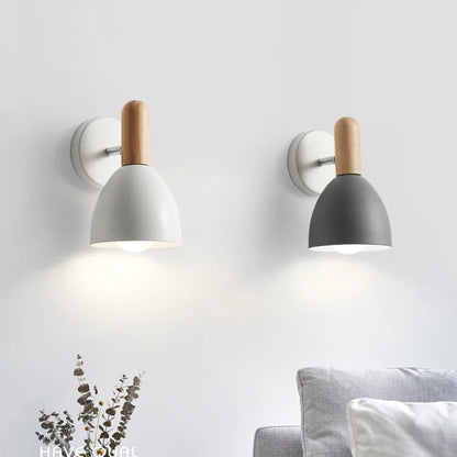 Nordic Wooden Wall Lamp Adjustable Bedside
