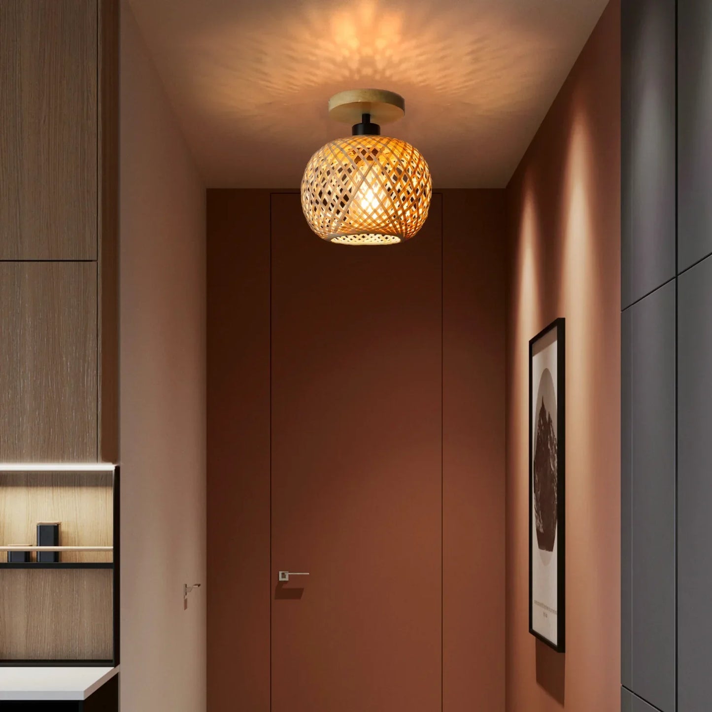 Natura Bamboo Ceiling Lamp Handwoven Rattan