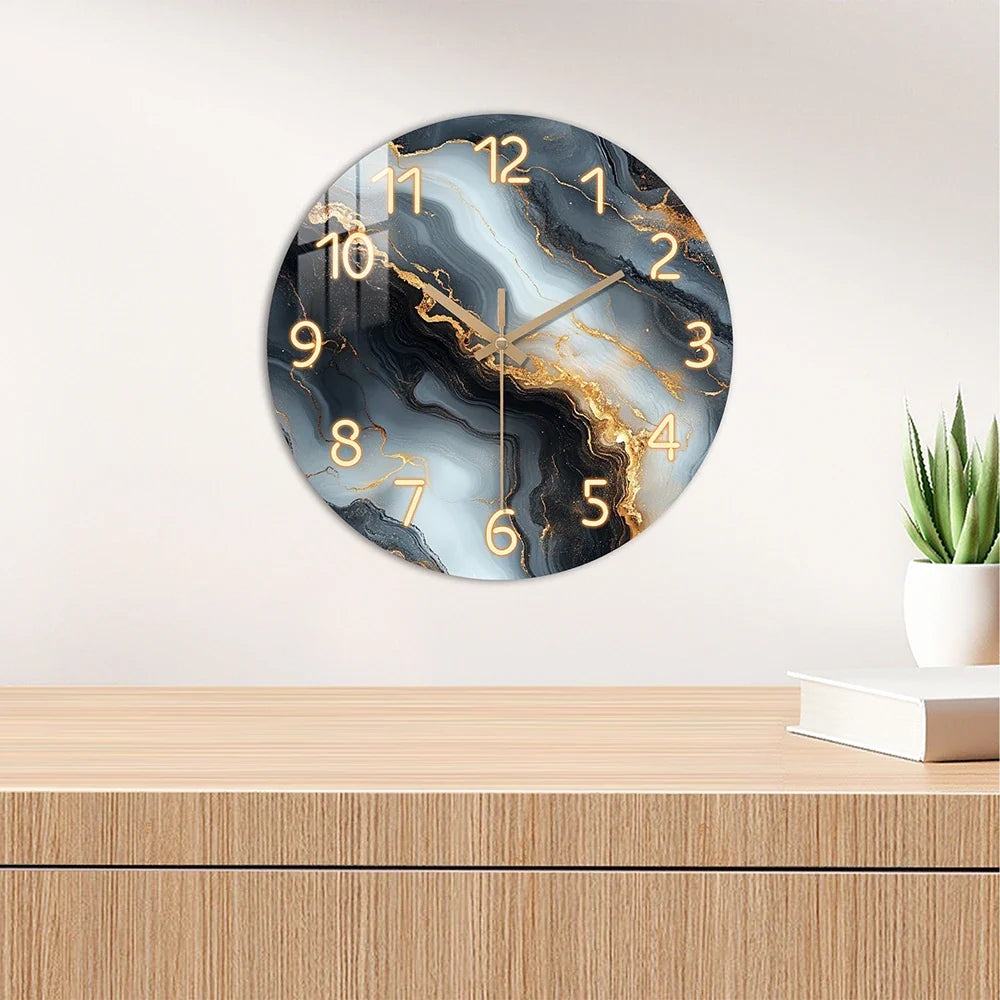 Blue & Gold Marble Wall Clock Silent