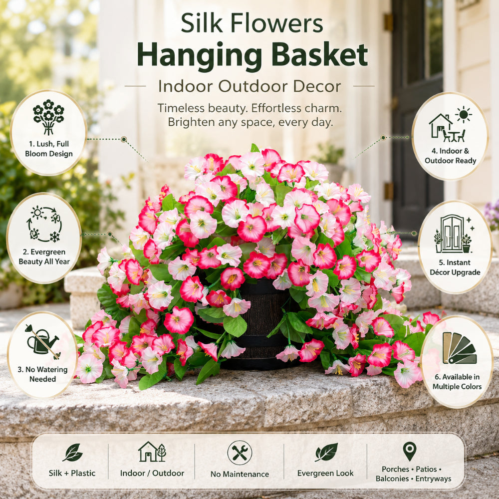 Silk Flowers Hanging Basket Indoor Outdoor