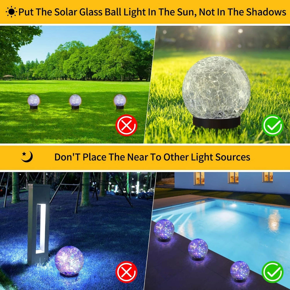 Solar Lights Orb Crackle Glass Sphere Path