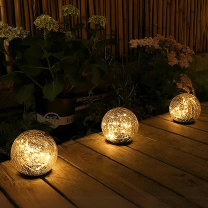 Solar Lights Orb Crackle Glass Sphere Path