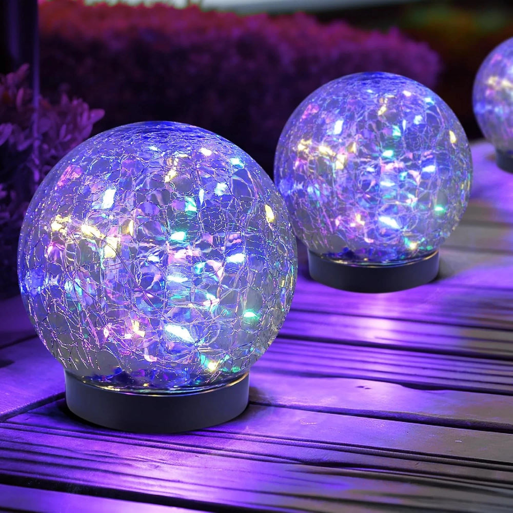 Solar Lights Orb Crackle Glass Sphere Path
