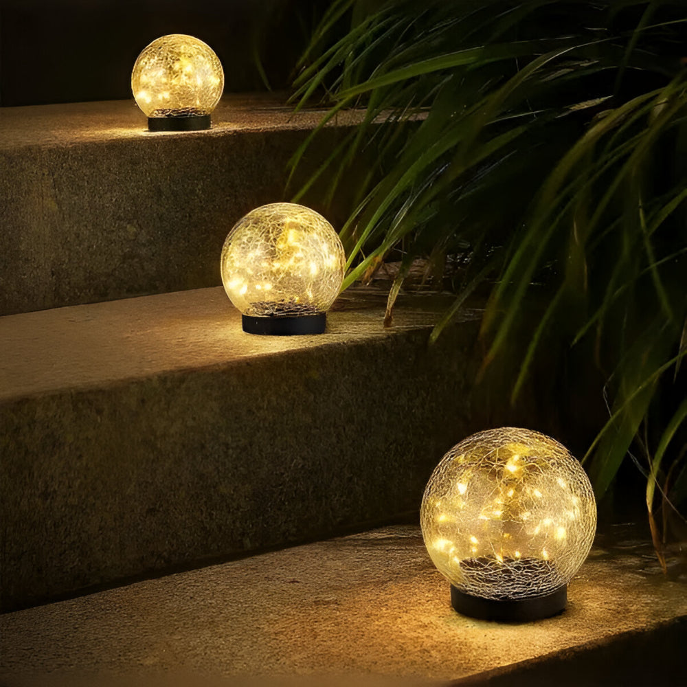 Solar Lights Orb Crackle Glass Sphere Path