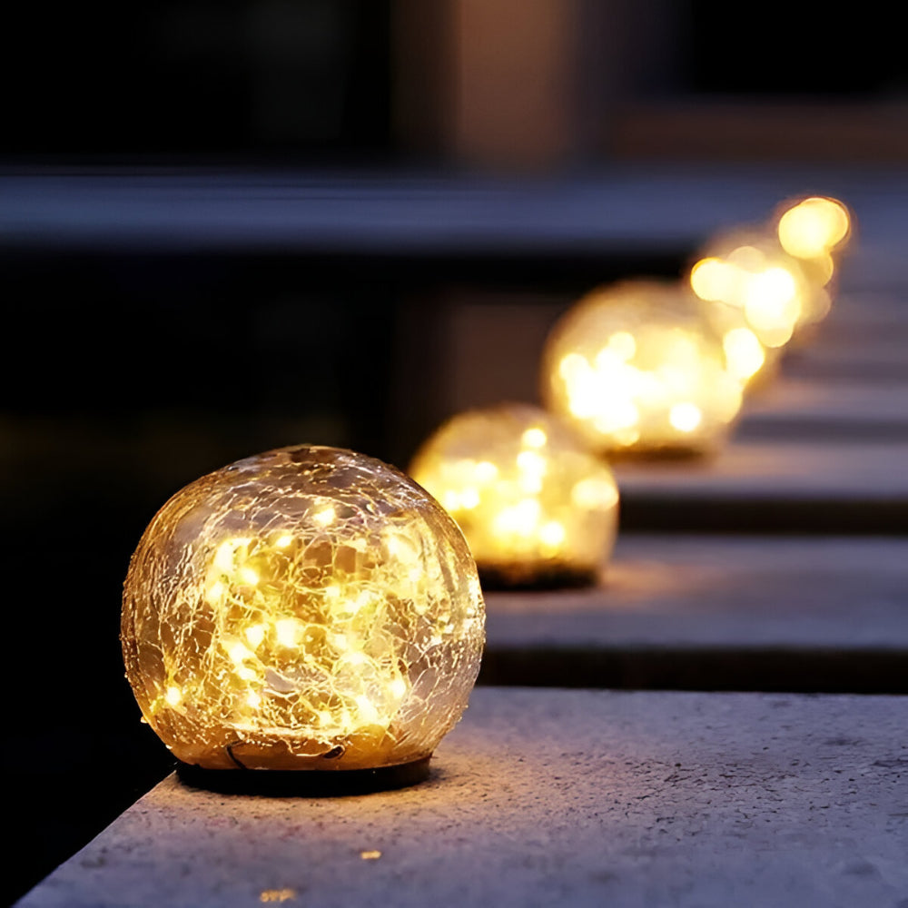 Solar Lights Orb Crackle Glass Sphere Path