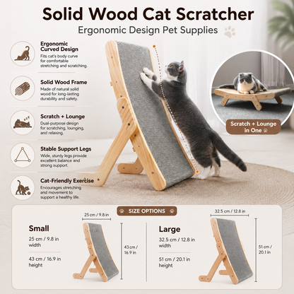 Solid Wood Cat Scratcher Ergonomic Design