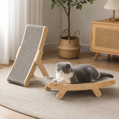 Solid Wood Cat Scratcher Ergonomic Design