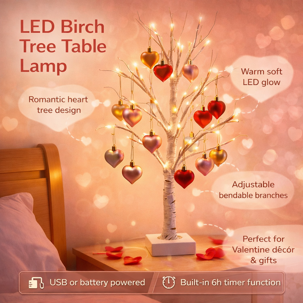 Table Lamp LED Birch Tree Heart Light