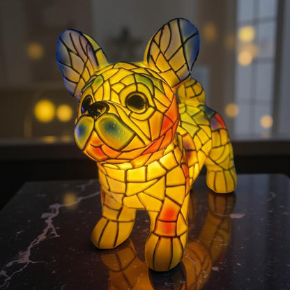 Table Lamp Stained Glass Dog Figurine Accent