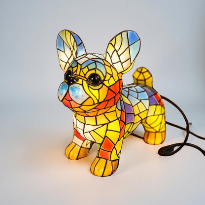 Table Lamp Stained Glass Dog Figurine Accent
