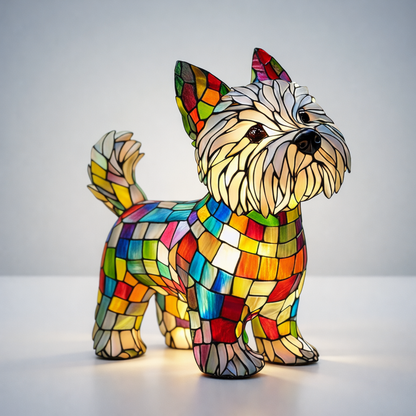 Table Lamp Stained Glass Dog LED Night