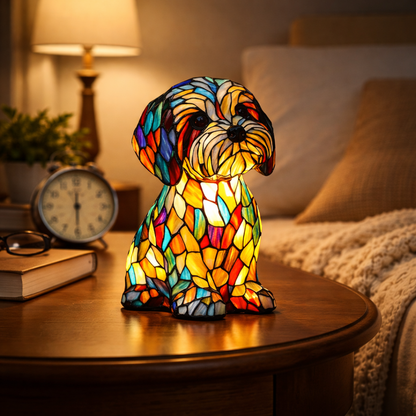 Table Lamp Stained Glass Dog LED Night
