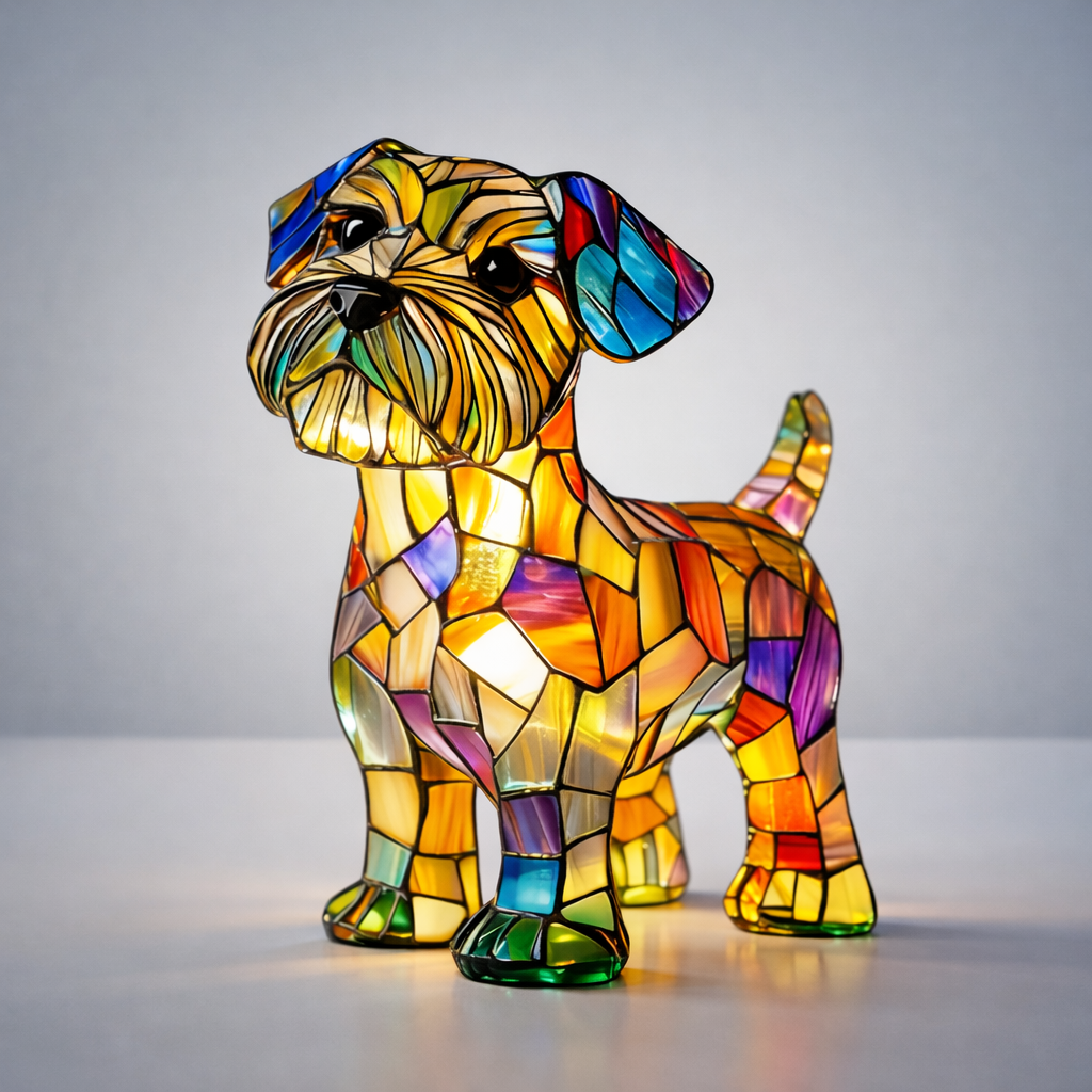 Table Lamp Stained Glass Dog LED Night