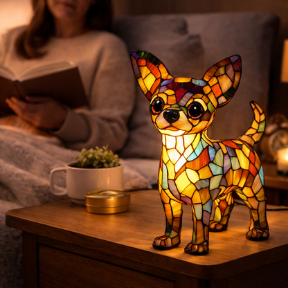 Table Lamp Colorful Stained Glass Dog LED
