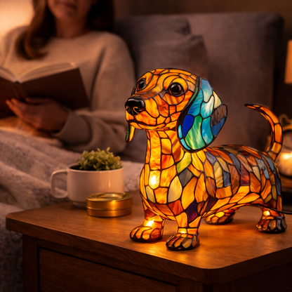 Table Lamp Colorful Stained Glass Dog LED