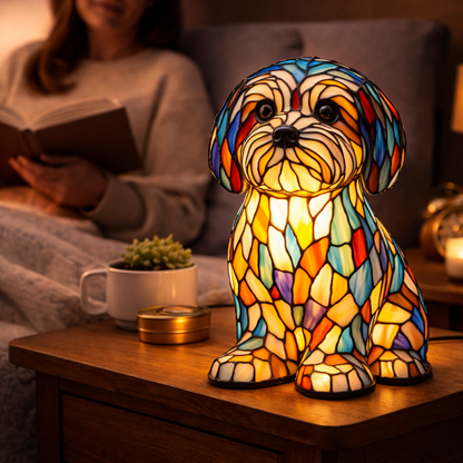 Table Lamp Colorful Stained Glass Dog LED