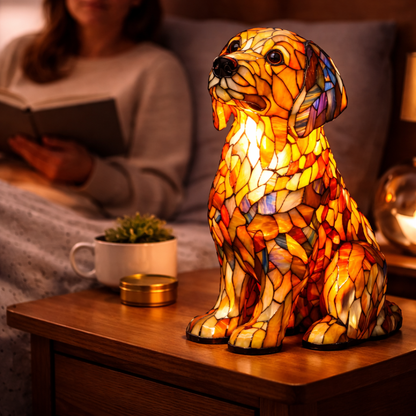 Table Lamp Colorful Stained Glass Dog LED