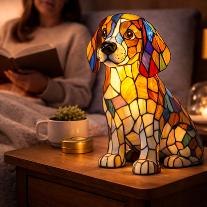 Table Lamp Colorful Stained Glass Dog LED