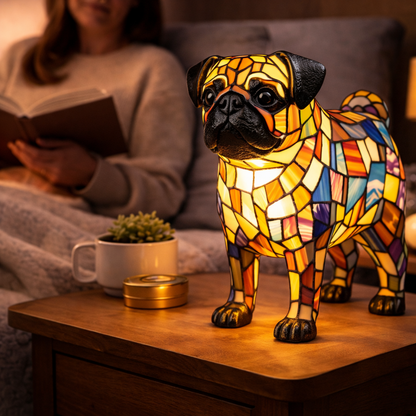 Table Lamp Colorful Stained Glass Dog LED