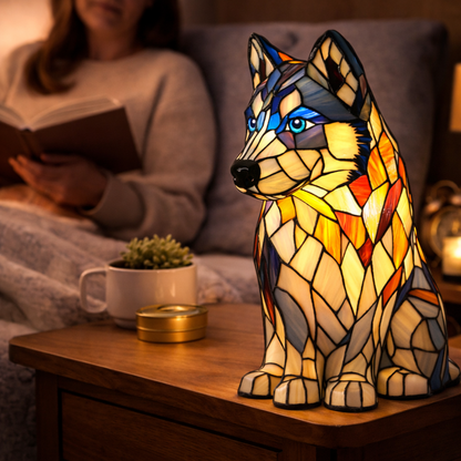 Table Lamp Colorful Stained Glass Dog LED